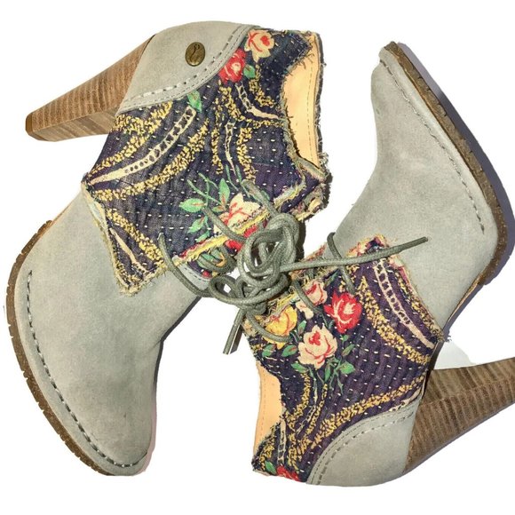 Terra Plana Vegan Anthropologie Boho Multicolor Suede Fabric Heel Booties 6-6.5 - Picture 2 of 12